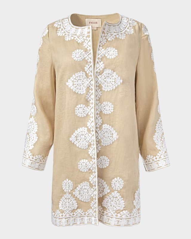 Wren Embroidered Linen Open Jacket